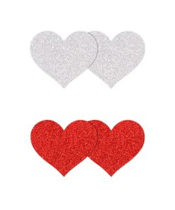 Pretty Pasties Glitter Hearts Red/Silver 2 Pair