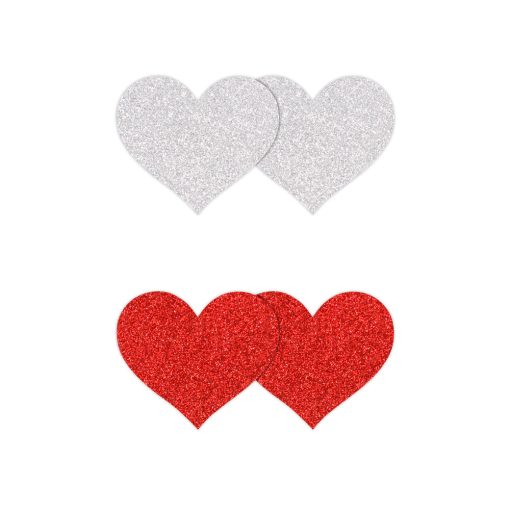 Pretty Pasties Glitter Hearts Red/Silver 2 Pair - Image 2
