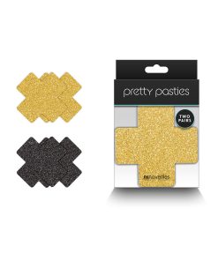 Pretty Pasties Glitter Cross Black/Gold 2 Pair