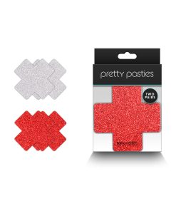 Pretty Pasties Glitter Cross Red/Silver 2 Pair