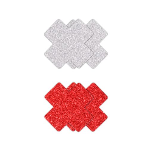Pretty Pasties Glitter Cross Red/Silver 2 Pair - Image 2