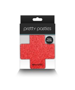 Pretty Pasties Glitter Cross Red/Silver 2 Pair