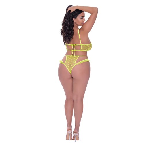 Magic Silk Love Star Halter Crop Bra & Cheeky Panty Set Neon Chartreuse Queen Size - Image 3