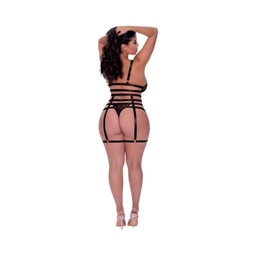 Magic Silk Rude Awakening Bralette, Thigh High Garter & Cheeky Panty Set Black Queen Size - Image 3
