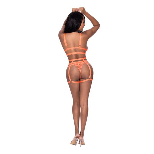 Magic Silk Rude Awakening Bralette, Thigh High Garter & Cheeky Panty Set Neon Orange L/Xl - Image 3