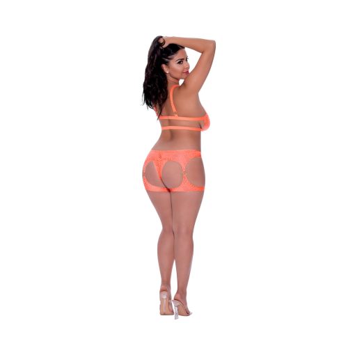 Magic Silk Rude Awakening Balconette Bra & Stirrup Thong Set Neon Orange Queen Size - Image 3