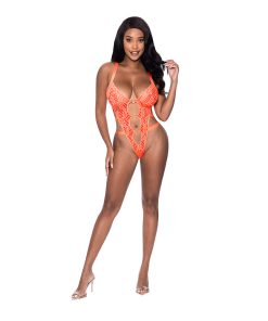 Magic Silk Rude Awakening Strappy Teddy Neon Orange L/Xl