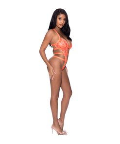 Magic Silk Rude Awakening Strappy Teddy Neon Orange L/Xl