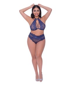 Magic Silk Berrylicious Halter & Lace Up Panty Set Blueberry Queen Size