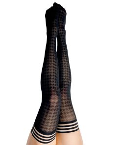 Kixies Meaghan Houndstooth Thigh-High Black Size A