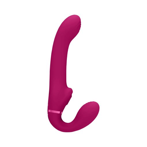 Vive Ai Rechargeable Dual Vibrating & Air Wave Tickler Silicone Strapless Strapon Pink - Image 2