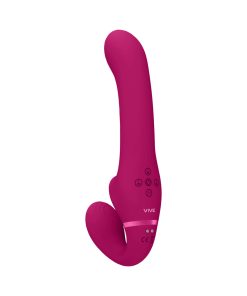 Vive Ai Rechargeable Dual Vibrating & Air Wave Tickler Silicone Strapless Strapon Pink