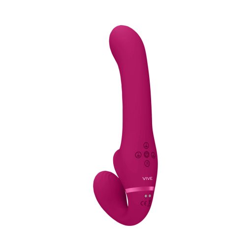 Vive Ai Rechargeable Dual Vibrating & Air Wave Tickler Silicone Strapless Strapon Pink - Image 3