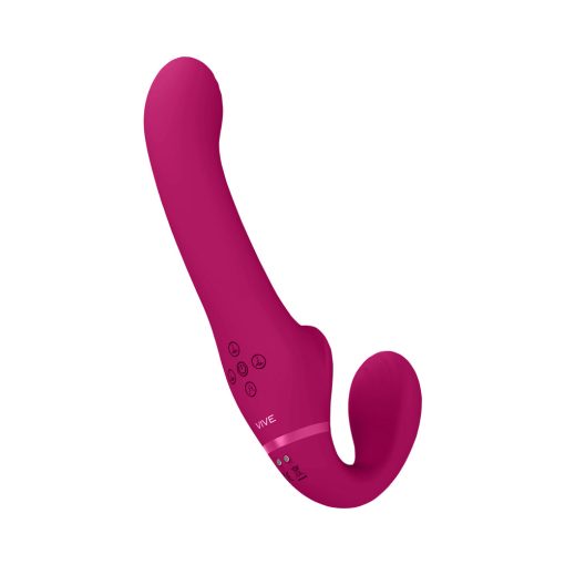 Vive Ai Rechargeable Dual Vibrating & Air Wave Tickler Silicone Strapless Strapon Pink - Image 5