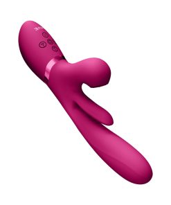 Vive Kura Rechargeable Thrusting Silicone G-Spot Vibrator With Flapping Tongue And Pulse Wave Stimulator Pink