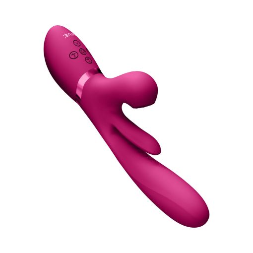 Vive Kura Rechargeable Thrusting Silicone G-Spot Vibrator With Flapping Tongue And Pulse Wave Stimulator Pink - Image 6