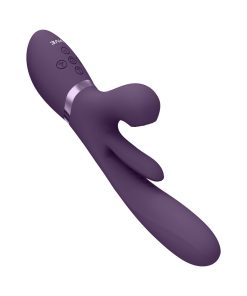 Vive Kura Rechargeable Thrusting Silicone G-Spot Vibrator With Flapping Tongue And Pulse Wave Stimulator Purple