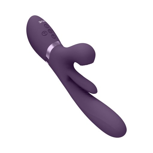 Vive Kura Rechargeable Thrusting Silicone G-Spot Vibrator With Flapping Tongue And Pulse Wave Stimulator Purple - Image 5