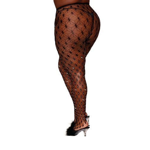 Dreamgirl Geometric Fence Net Pantyhose With Rhinestone Embellishment Black Queen Size - Image 2