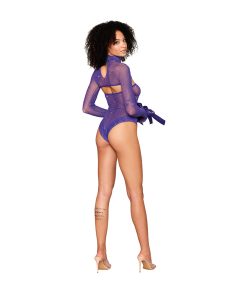 Dreamgirl Metallic Fishnet Seamless Teddy And Matching Shrug Restraint Violet O/S