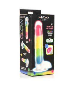 Lollicock Silicone Dildo With Balls 7 In. Rainbow Glow In The Dark