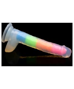 Lollicock Silicone Dildo With Balls 7 In. Rainbow Glow In The Dark