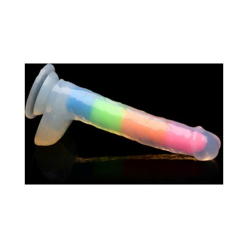 Lollicock Silicone Dildo With Balls 7 In. Rainbow Glow In The Dark - Image 2