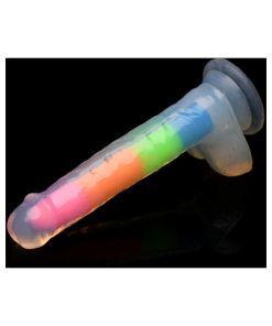 Lollicock Silicone Dildo With Balls 7 In. Rainbow Glow In The Dark