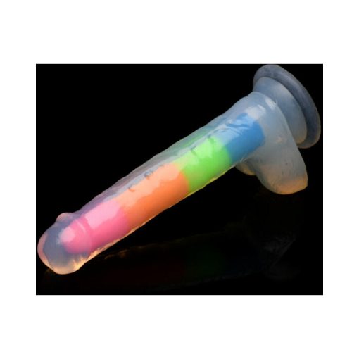 Lollicock Silicone Dildo With Balls 7 In. Rainbow Glow In The Dark - Image 3