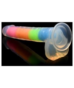 Lollicock Silicone Dildo With Balls 7 In. Rainbow Glow In The Dark