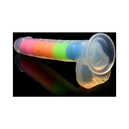 Lollicock Silicone Dildo With Balls 7 In. Rainbow Glow In The Dark - Image 4