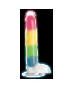 Lollicock Silicone Dildo With Balls 7 In. Rainbow Glow In The Dark
