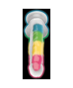 Lollicock Silicone Dildo With Balls 7 In. Rainbow Glow In The Dark