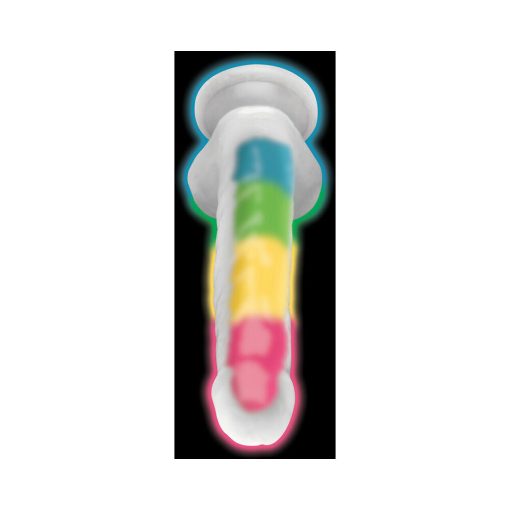 Lollicock Silicone Dildo With Balls 7 In. Rainbow Glow In The Dark - Image 8