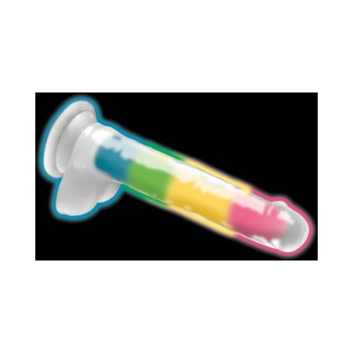 Lollicock Silicone Dildo With Balls 7 In. Rainbow Glow In The Dark - Image 9