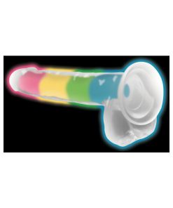 Lollicock Silicone Dildo With Balls 7 In. Rainbow Glow In The Dark