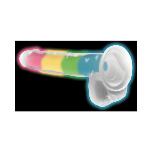 Lollicock Silicone Dildo With Balls 7 In. Rainbow Glow In The Dark - Image 10