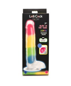 Lollicock Silicone Dildo With Balls 7 In. Rainbow Glow In The Dark