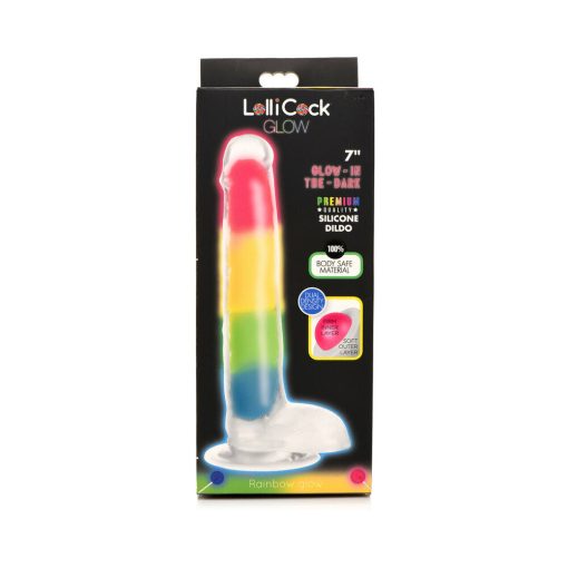 Lollicock Silicone Dildo With Balls 7 In. Rainbow Glow In The Dark - Image 12