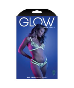 Fantasy Lingerie Glow Night Vision Glow-In-The-Dark Lace Bralette & Panty White L/Xl