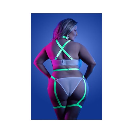 Fantasy Lingerie Glow Night Vision Glow-In-The-Dark Lace Strappy Teddy White Queen Size - Image 3