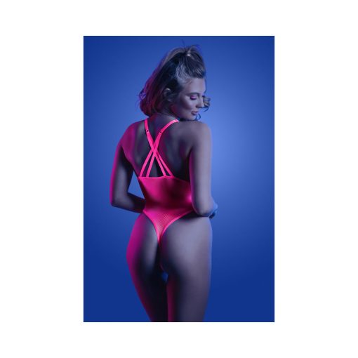 Fantasy Lingerie Glow Electric Haze Criss Cross Back Teddy With Snap Closure Neon Pink S/M - Image 3