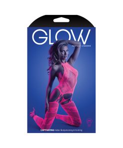 Fantasy Lingerie Glow Captivating High Neck Halter Bodystocking & G-String Set Neon Pink O/S
