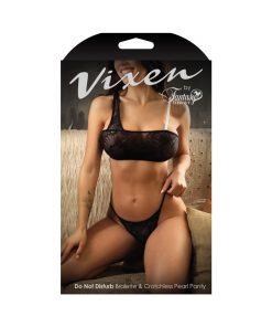 Fantasy Lingerie Vixen Do Not Disturb Pearl Bralette & Crotchless Pearl Thong Black O/S