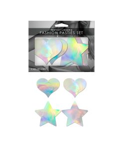 Fantasy Lingerie Holographic 2-Pair Pasties Set Heart & Star Shapes O/S