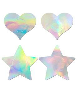 Fantasy Lingerie Holographic 2-Pair Pasties Set Heart & Star Shapes O/S
