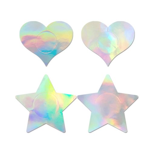 Fantasy Lingerie Holographic 2-Pair Pasties Set Heart & Star Shapes O/S - Image 2