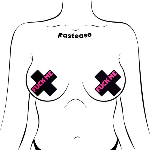 Pastease Fuck Me Crosses Pasties Black/Pink - Image 2