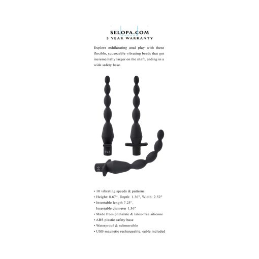Selopa Vibrating Butt Beads Rechargeable Anal Silicone Black - Image 7