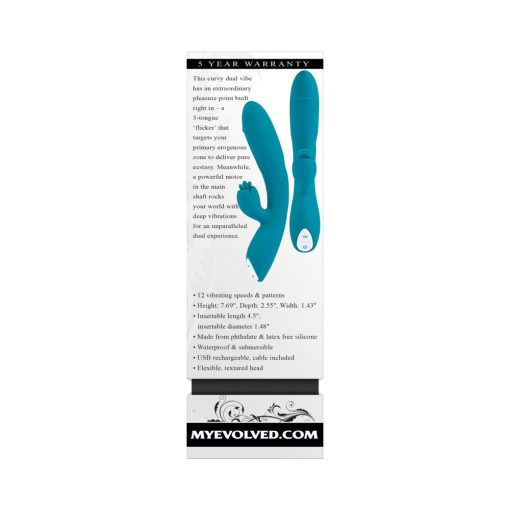 Evolved Fierce Flicker Rechargeable Dual Stim Vibe Silicone Teal - Image 10